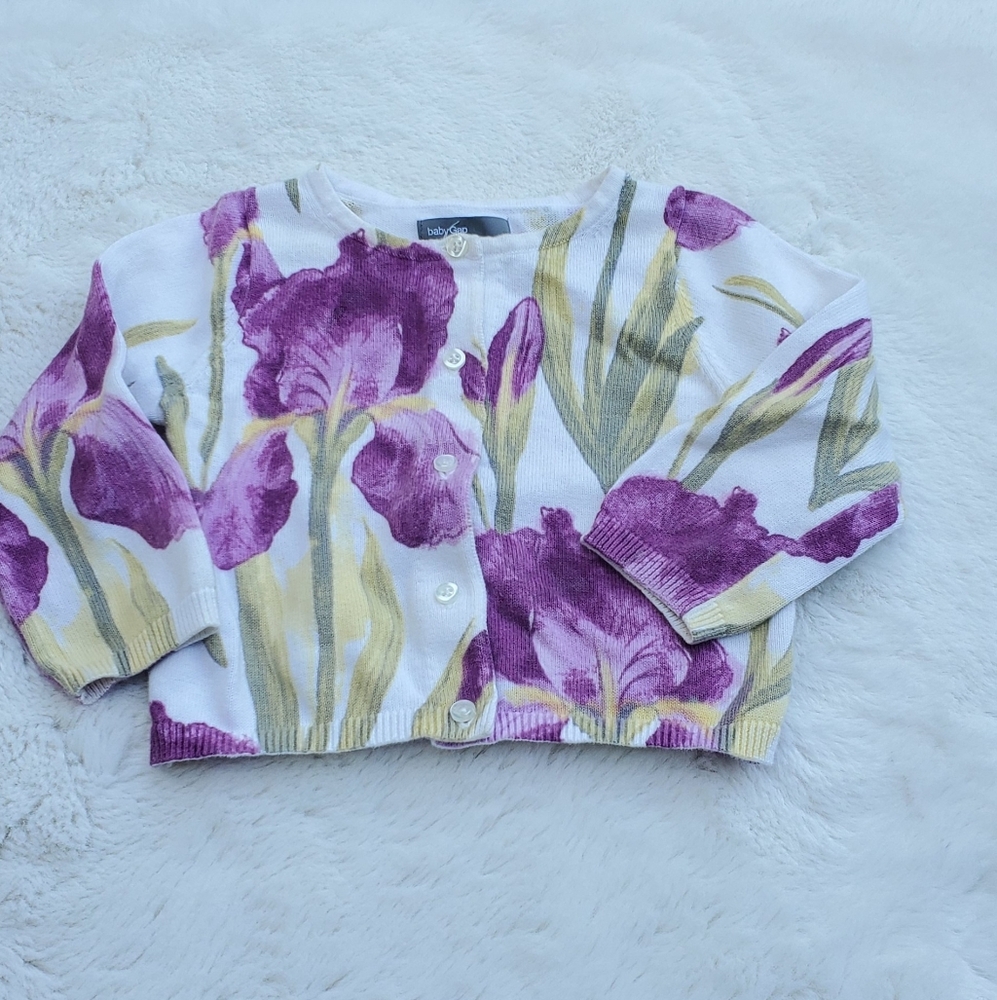 GAP Kids Floral Sweater - Purple and White Size 6-12m